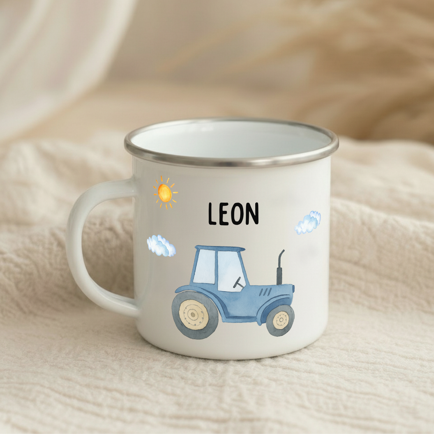 Emaille Tasse Traktor