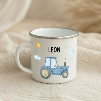 Emaille Tasse Traktor