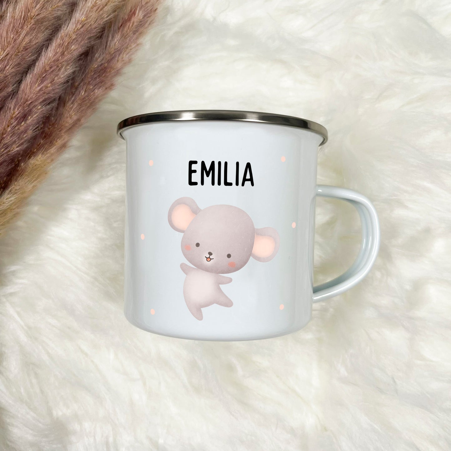 Emaille Tasse Tiere mit Punkten