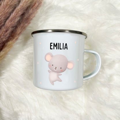 Emaille Tasse Tiere mit Punkten
