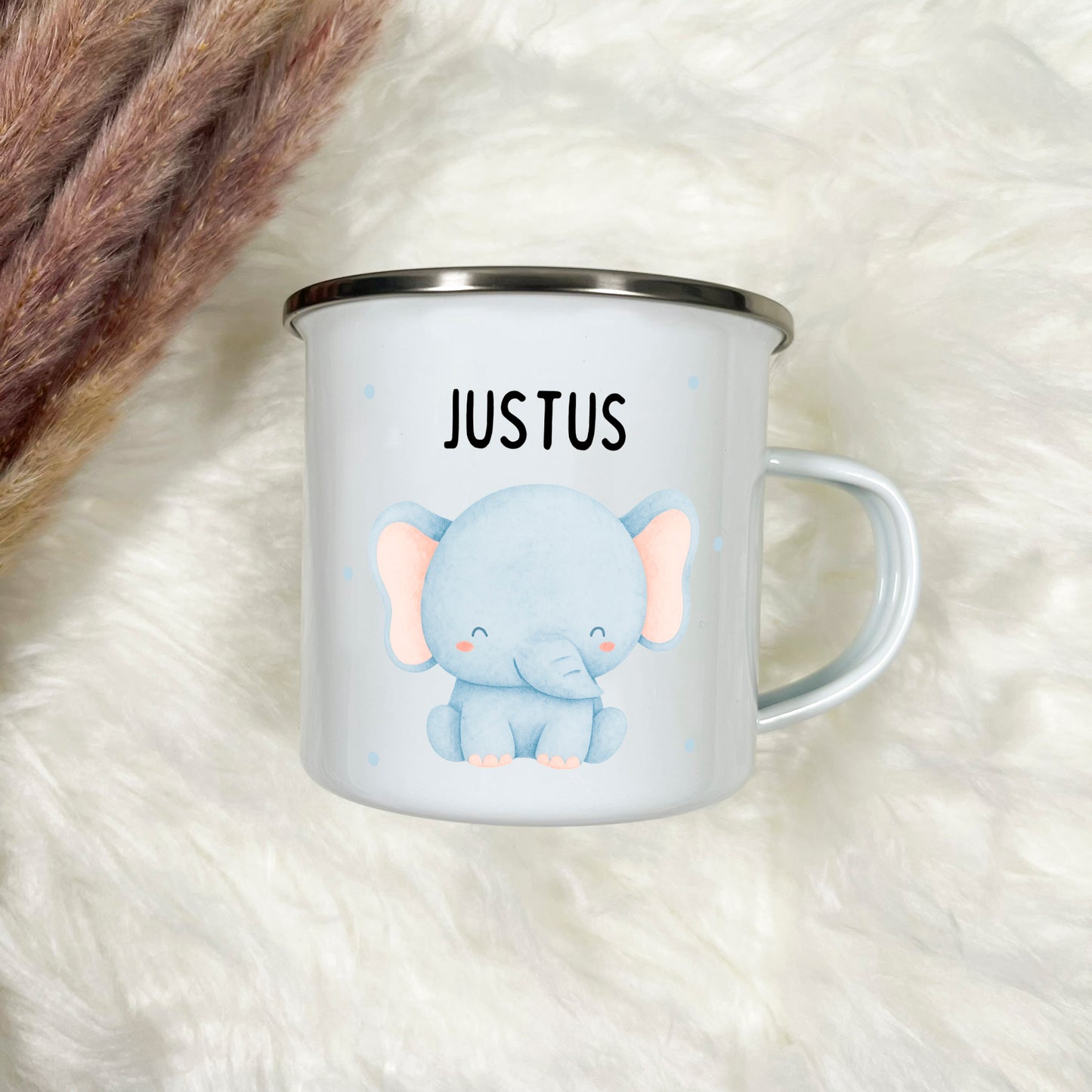 Emaille Tasse Tiere mit Punkten