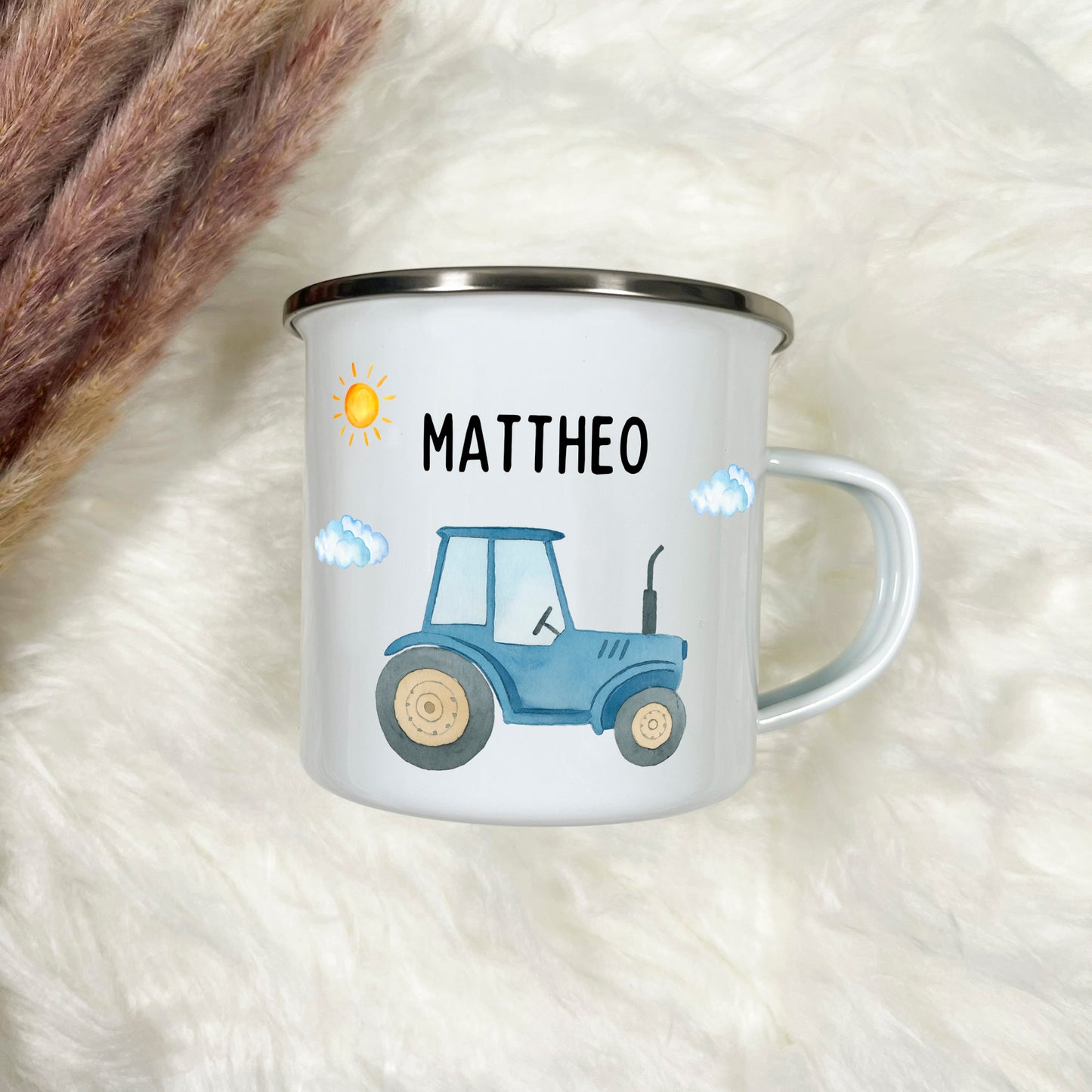 Emaille Tasse Traktor