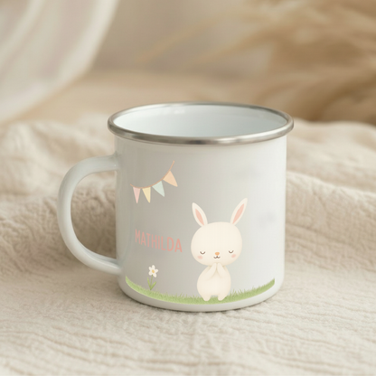 Emaille Tasse Tiere im Gras