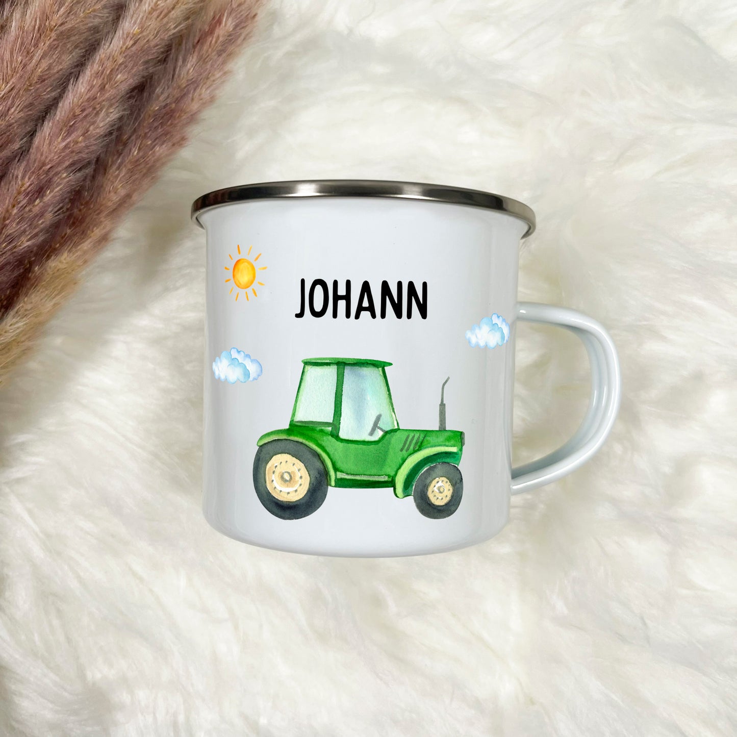 Emaille Tasse Traktor