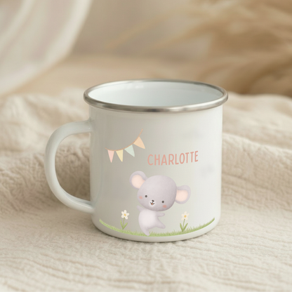 Emaille Tasse Tiere im Gras