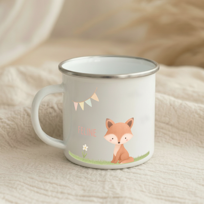 Emaille Tasse Tiere im Gras