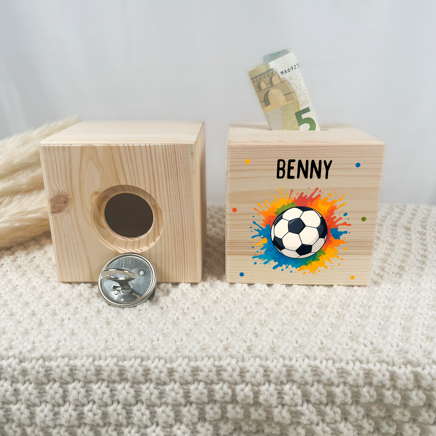 Holzspardose Fußball