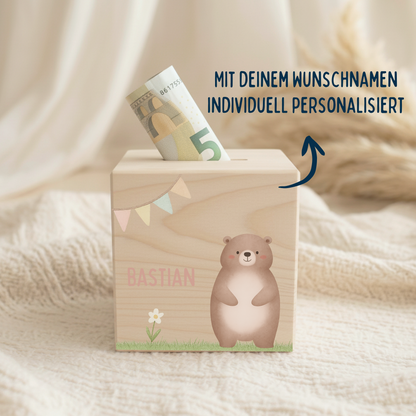 Holzspardose Tiere auf Gras