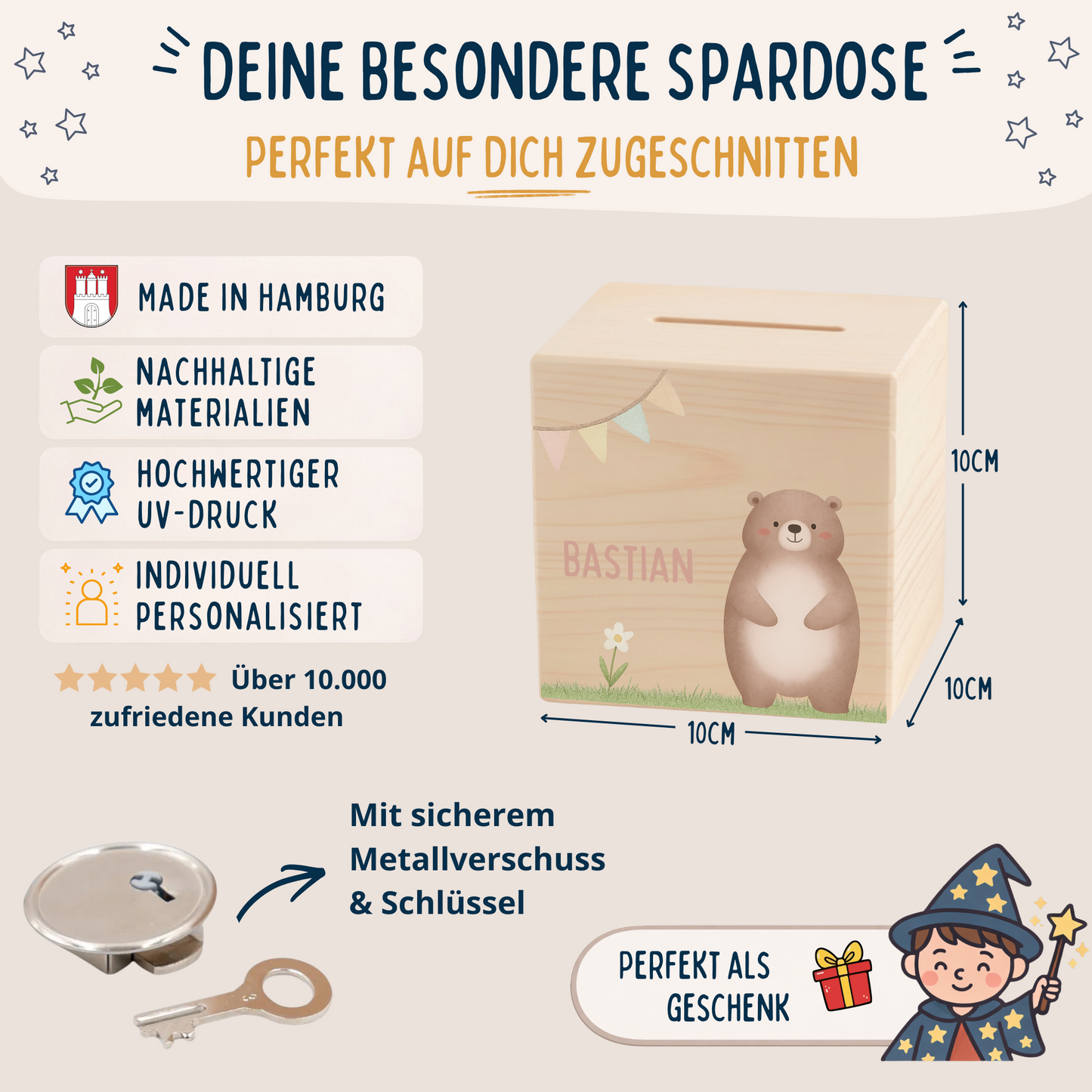 Holzspardose Tiere auf Gras