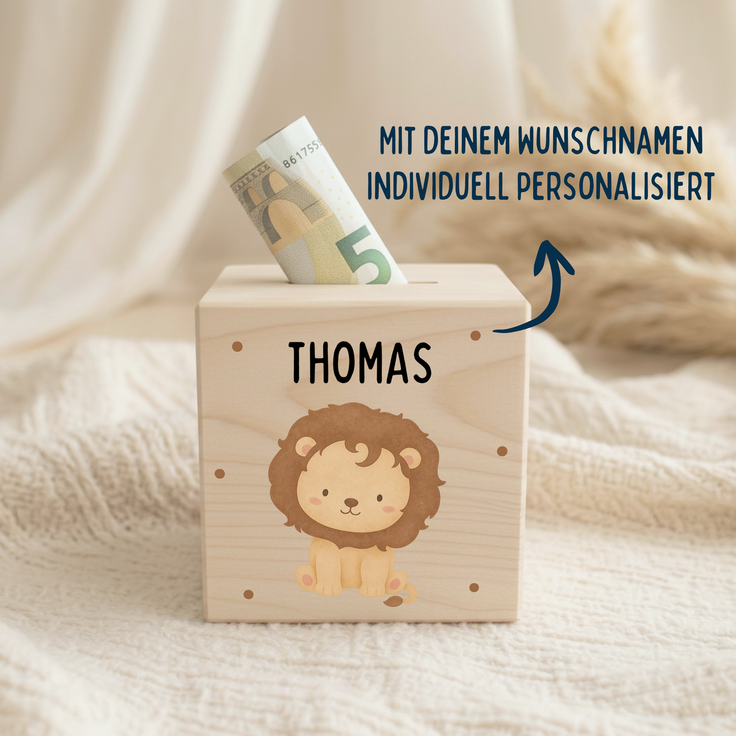 Holzspardose Tiere mit Punkten