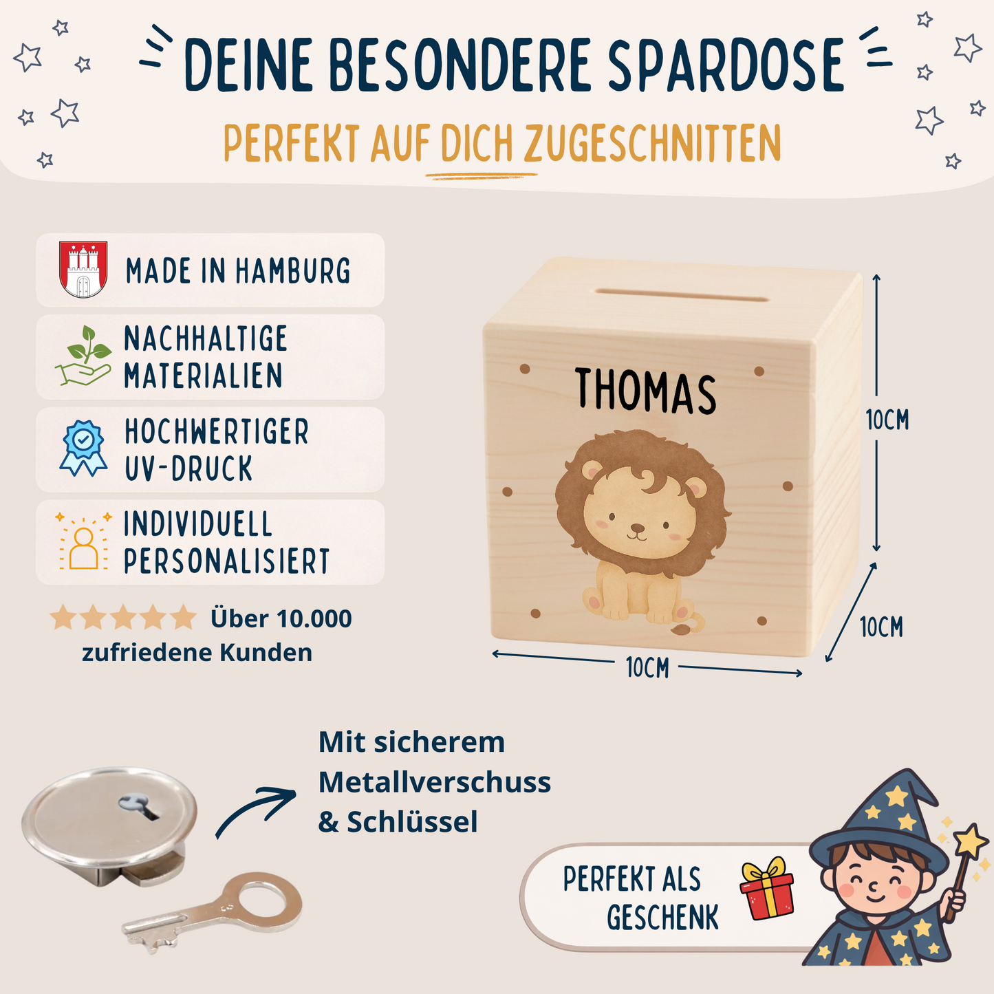 Holzspardose Tiere mit Punkten