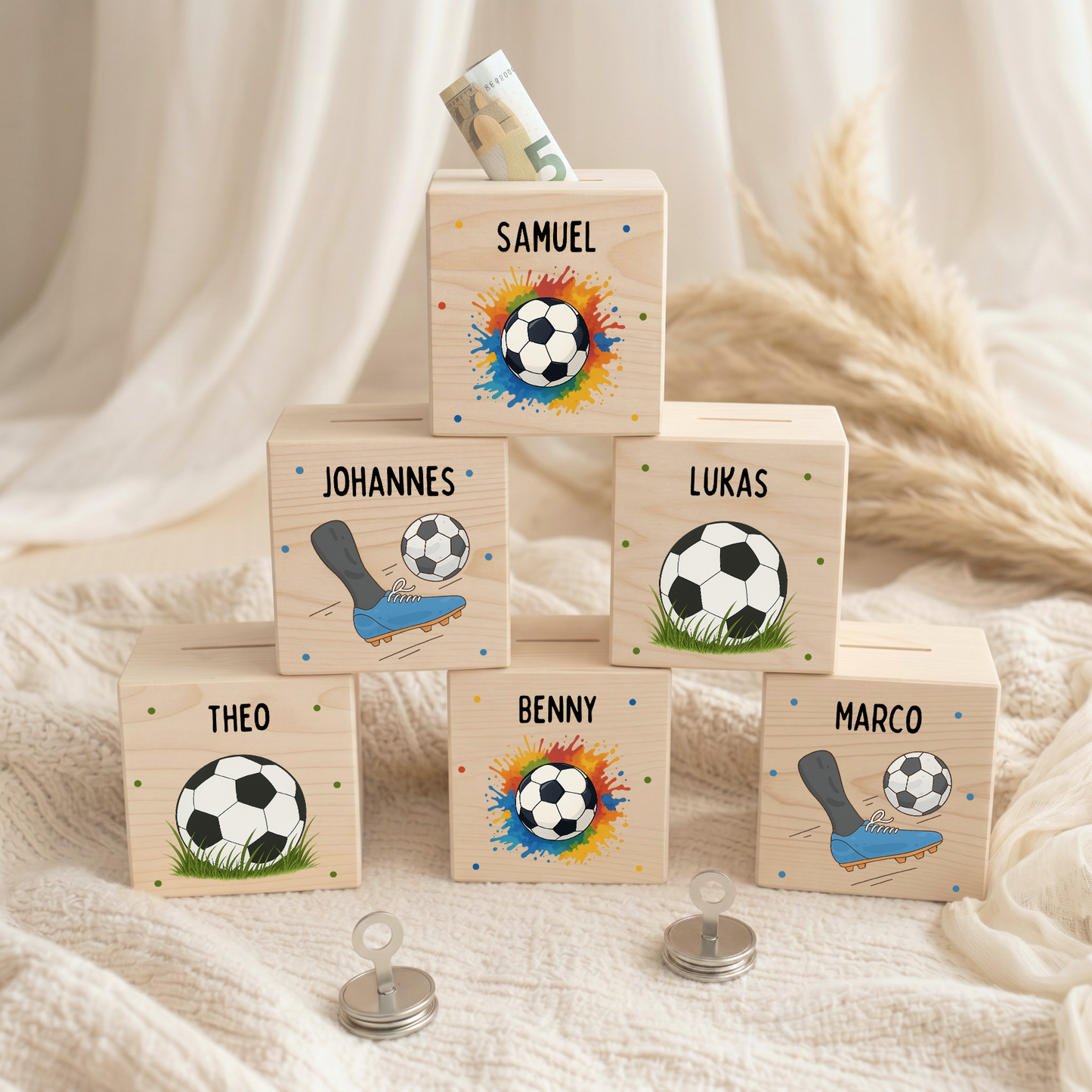 Holzspardose Fußball