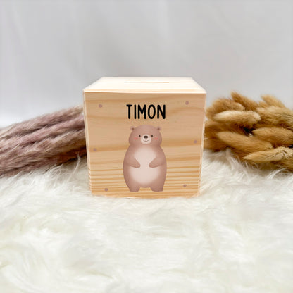 Holzspardose Tiere mit Punkten