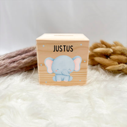 Holzspardose Tiere mit Punkten